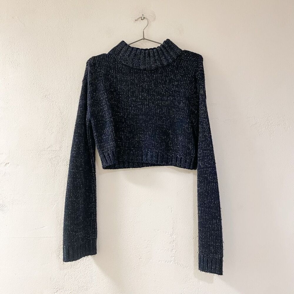 H:ours Crop Turtleneck Sweater in Navy Blue Shimmer XS